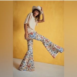 Free People Just Float On Printed Flare Jeans Size 26 in Bright Combo Butterfly